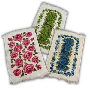 Lot of 3 Vintage Floral Kitchen Hand Tea Towels Cottage Grandma Granny Garden